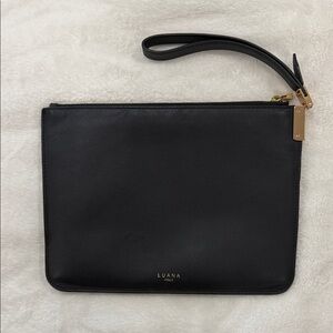 Luana Black Leather Clutch Wristlet